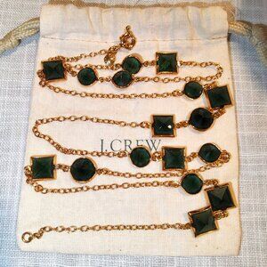 J.Crew Teal-Green Crystal Bezel-Set Long Necklace, long crystal station necklace